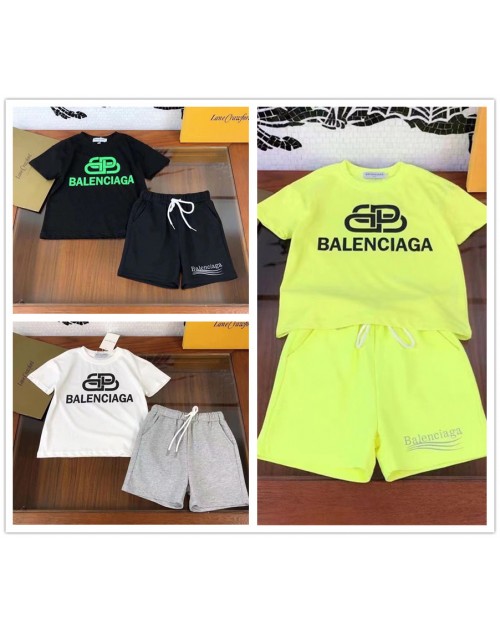 Balenciaga children sports fashion short-sleeved shorts two-piece boys girls