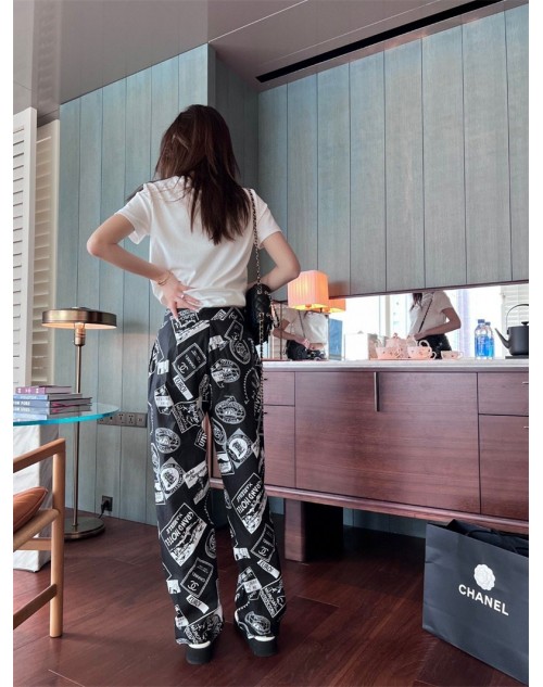 Chanel pants fully logo painting high waist straight pants summer
