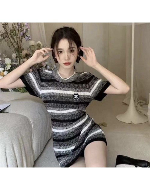 chanel clothes colour-block striped knit dress s-xl