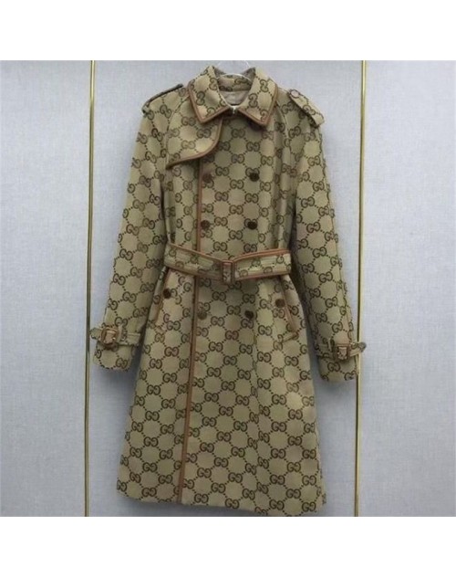 Gucci coat women's western style trench coat high-end waist long slim coat
