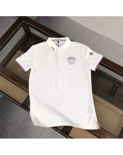 Moncler T-shirt trend short sleeve  men's lapel loose casual solid color polo shirt 