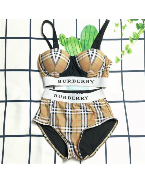 burberry Swimsuit Split Multicolor Plaid Bikini 2 Piece Set