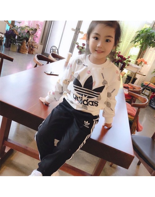 adidas Autumn and winter children's sports suit sweater trousers children's leisure two-piece set