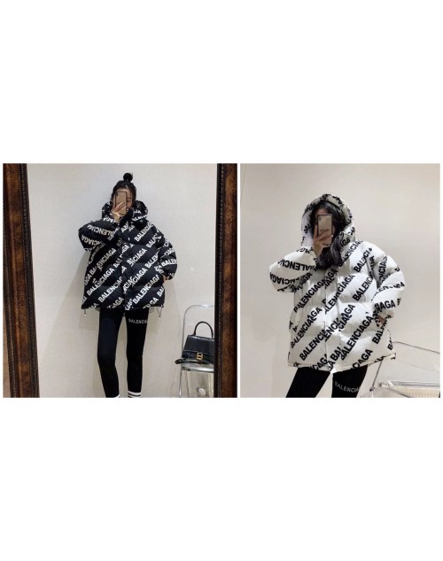 Balenciaga clothes letter printed hooded cotton loose jacket