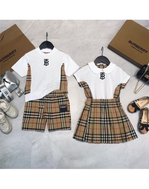 Burberry children's clothing T-shirt upper and lower set skirt men and women cool popular