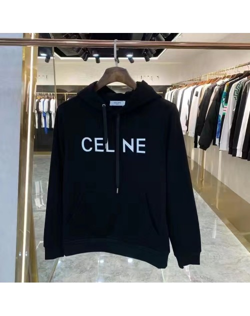 celine new printed letter cotton hooded sweater