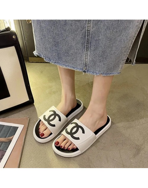 Chanel Stylish Black and White Simple Style Slippers