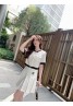 chanel fashion contrast color cardigan short sleeve pleated skirt fashion suit