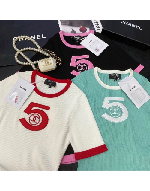 chanel New Knitted Alphanumeric Embroidery Short Sleeves