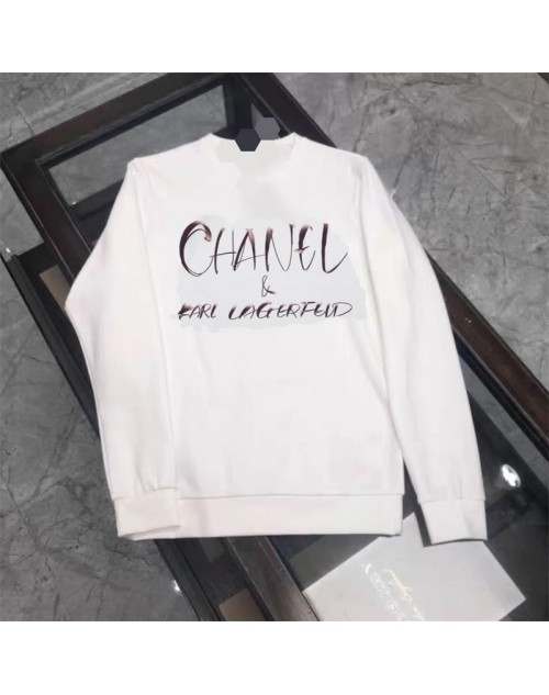 chanel clothes New high version black/white simple letter print round neck sweater