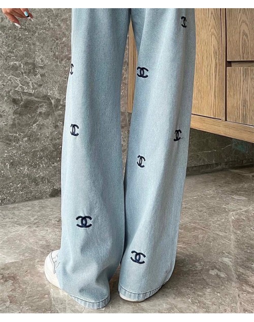 chanel casual wide leg pants women's jeans