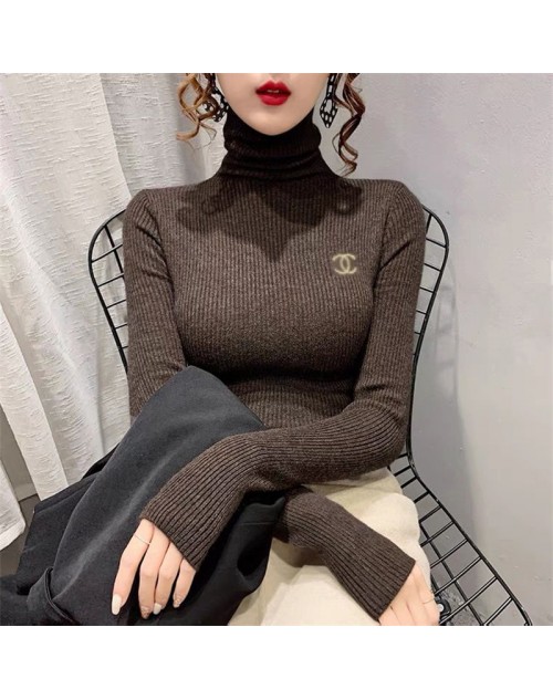 chanel New solid color pile pile turtleneck sweater women's fashion top