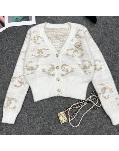 chanel Button V-neck solid color knitted cardigan cropped