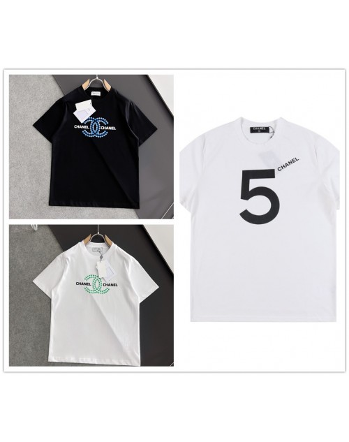 Chanel T-shirt black and white short sleeve no.5 simple unisex