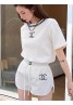 Chanel set 2 short sleeve pants black and white fashion popular
