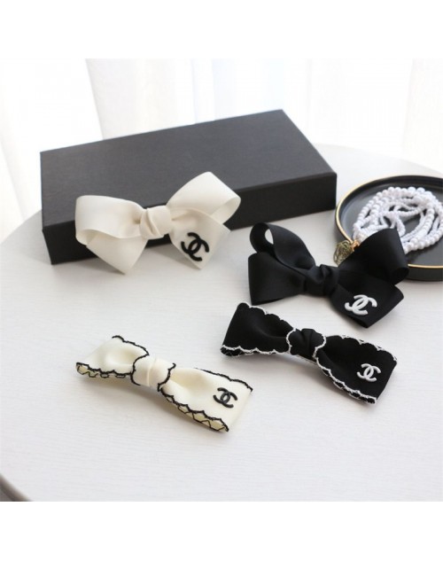 Chanel clip hair accessories black and white ribbon cute fashion popular