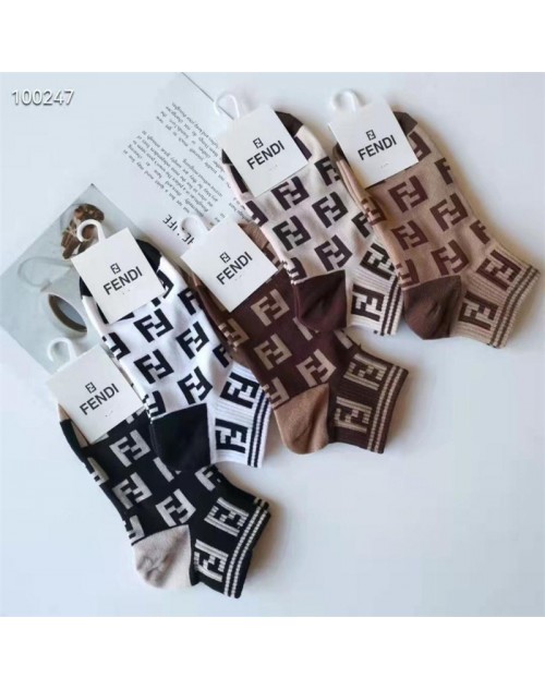 Chanel guci fendi stock Combed cotton mid tube socks 5 pairs