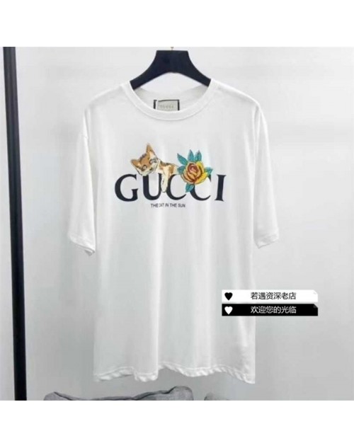 Gucci T-shirt cat printed cotton male female short sleeve loose clothes