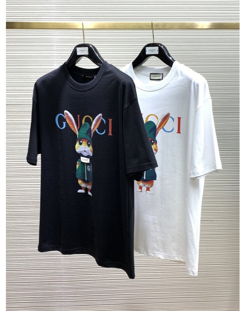 Gucci T-shirt black and white round neck casual fashionable popular