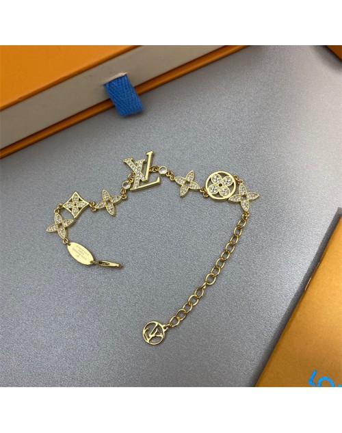 LV new style with diamond female bracelet letters asymmetrical micro inlaid chain