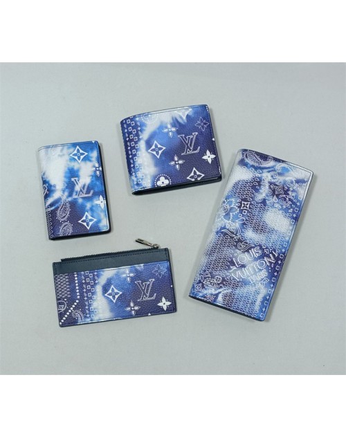 LV wallet blue fashion designer purse men women card case