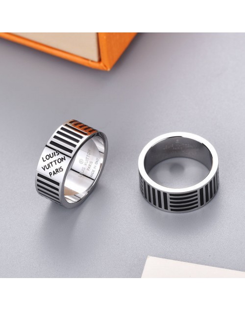 LV ring silver and black striped enamel titanium steel ring