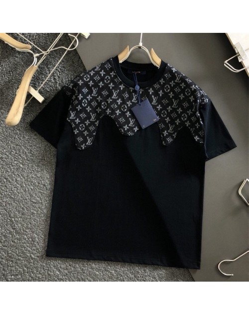 LV clothes Summer new stitching logo casual short-sleeved loose T-shirt men women