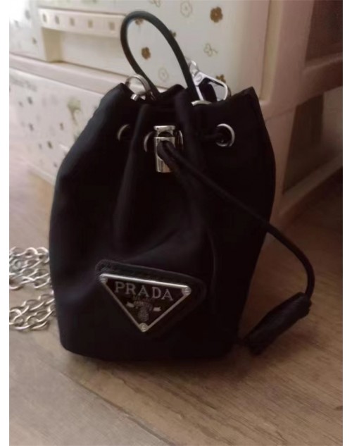 Prada bag new drawstring bucket bag accessories bag women's small bag 14*12cm