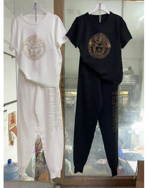 Versace T-shirt Pants 2-piece set Round neck Knit casual