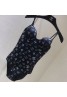 chanel Black Retro Letter One Piece Steel Holder Gathering swimsuit